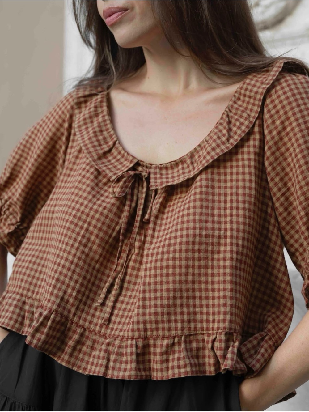Harly Jae Doll Blouse in Maple Gingham